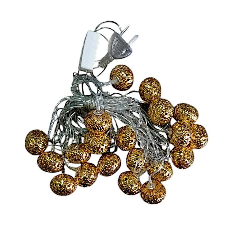 Luz deco bolita fria c/adorno calido 20 luces x5M en caja c/enchufe