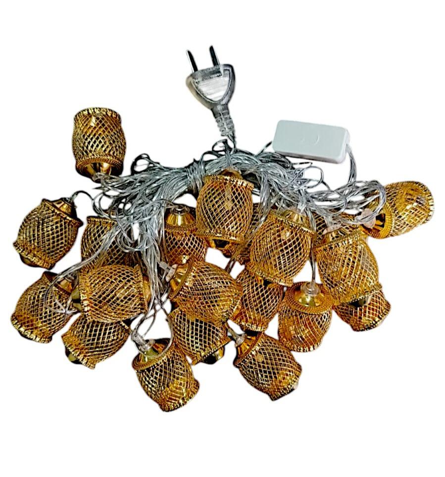 Luz deco cilindro dorada 20 luces x5MT calida en caja c/enchufe