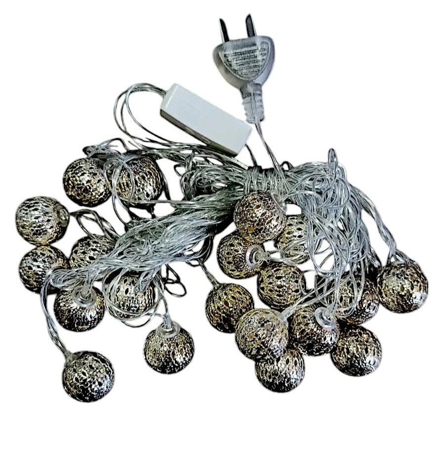 Luz deco bolita plateada 20 luces x5MT fria en caja c/enchufe