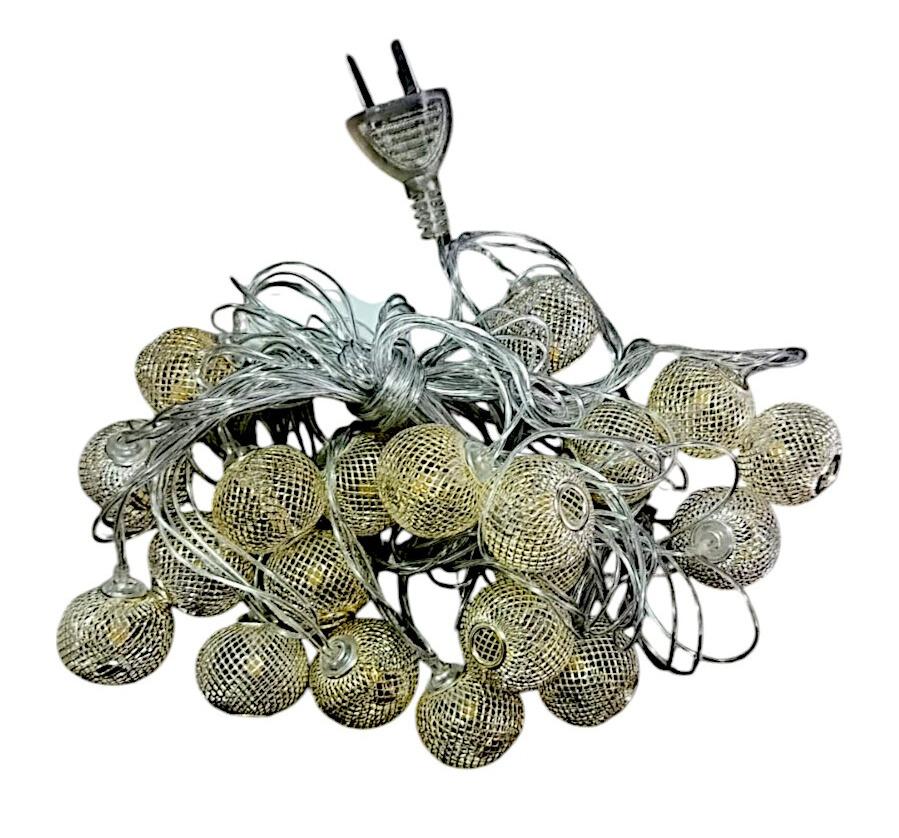 Luz deco bolita 20 luces x5MT fria c/adorno c/manchas en caja c/enchufe