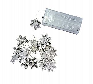 Luz alambre copo de nieve 20 luces x2MT a pila en bolsa fria