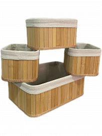CANASTAS X 4 UNIDADES RECTANGULARES TELA+BAMBOO - GRANDE + 3 CHICAS